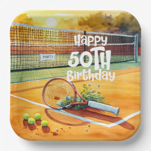 Assiettes En Carton Tennis 50e Anniversaire balle de tennis et numéro