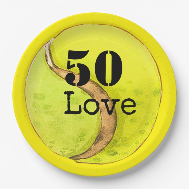 Assiettes En Carton Tennis 50e Anniversaire balle de tennis et numéro  (Devant)