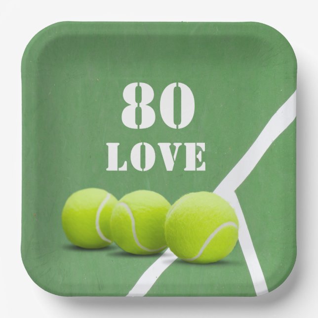 Assiettes En Carton Tennis 80e anniversaire avec amour pour le joueur (Recto)