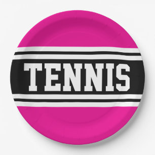 Assiettes En Carton TENNIS Amusant Gras Rose Clair Rayures Noir Racing