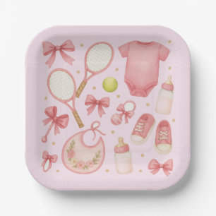 Assiettes En Carton Tennis Baby Girl en Pink thème avec raquette