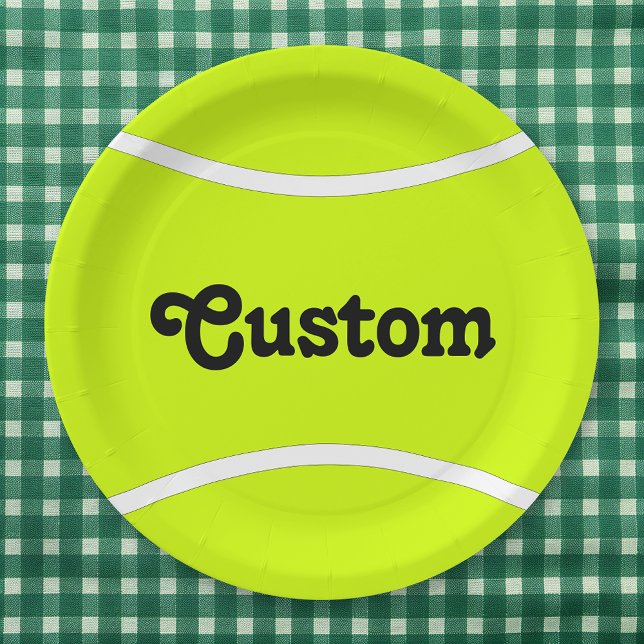 Assiettes En Carton Tennis Ball Custom Text Team Party Plaques papier (tennis party paper plate with custom text)