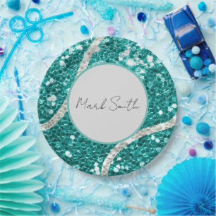 Assiettes En Carton Tennis Boy Baby shower Sequin Tennis ball