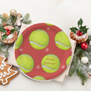 Assiettes En Carton Tennis Christmas Party Red Festive Balls & neige