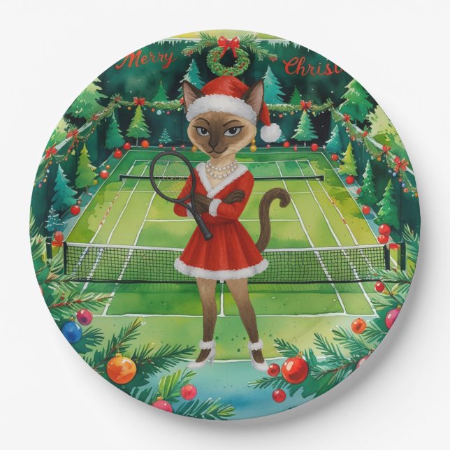 Assiettes En Carton Tennis Christmas themed for Siamese Cat Lovers  (Devant)