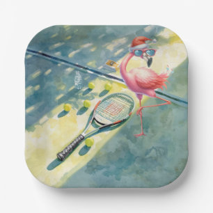 Assiettes En Carton Tennis de Noël avec thème Flamingo