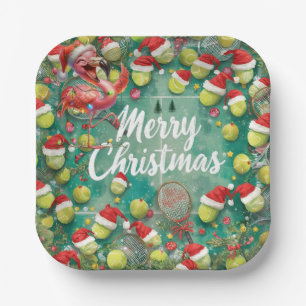 Assiettes En Carton Tennis de Noël avec thème Flamingo
