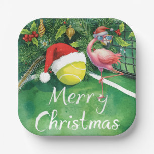 Assiettes En Carton Tennis de Noël sur le thème du Flamant Rose