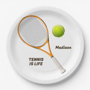 Assiettes En Carton Tennis de nom et de texte personnalisés
