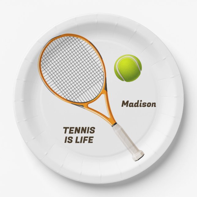 Assiettes En Carton Tennis de nom et de texte personnalisés (Devant)