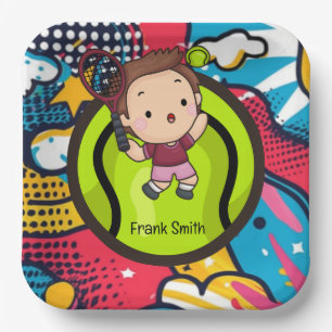 Assiettes En Carton Tennis Enfant fête d'anniversaire Arrière - plan A