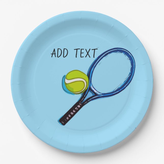 Assiettes En Carton Tennis et raquette sur arrière - plan bleu (Devant)