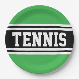 Assiettes En Carton TENNIS Fun Gras Vert Clair Noir Rayures de Course