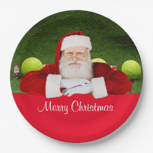 Assiettes En Carton Tennis Joyeux Noël avec balle et Père Noël