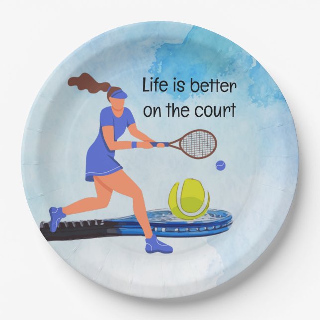 Assiettes En Carton Tennis Life est meilleur sur la aquarelle de court (Devant)