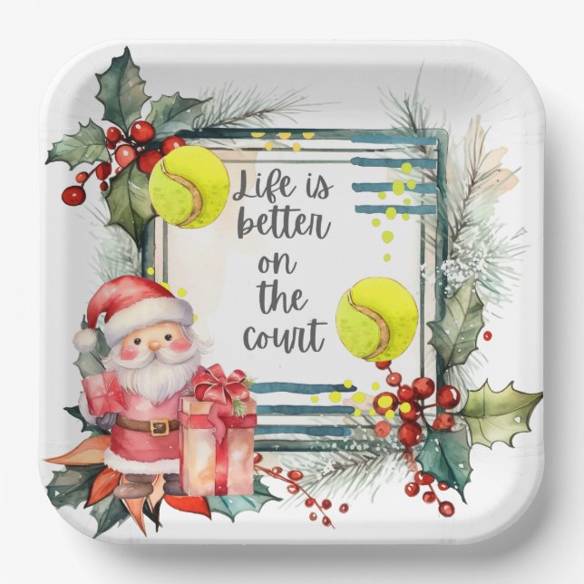 Assiettes En Carton Tennis Life est mieux sur le court Noël fête (Recto)