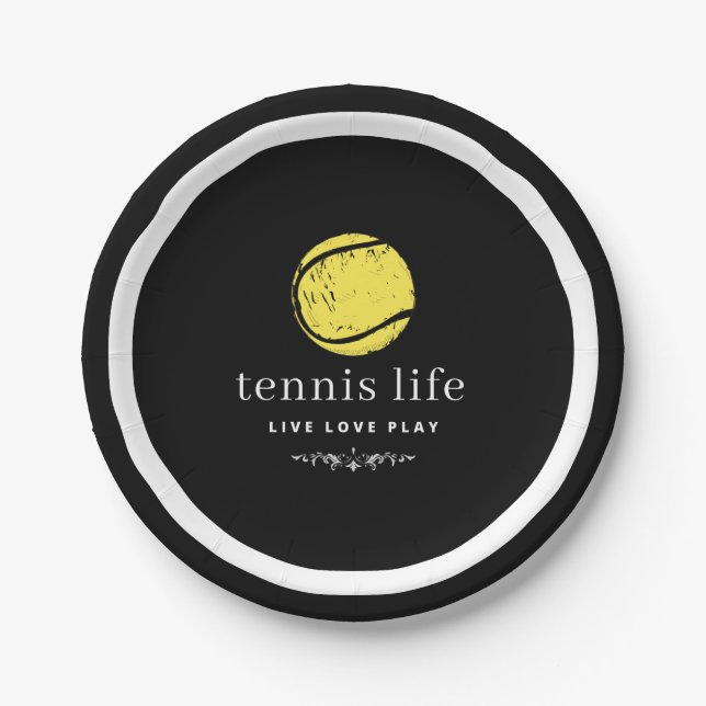 Assiettes En Carton Tennis Life Live Love Play Typographie Citation No (Devant)