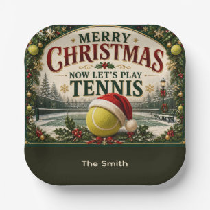 Assiettes En Carton Tennis Noël avec balle chapeau de Père Noël