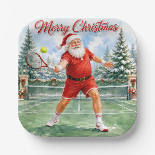 Assiettes En Carton Tennis Noël avec le Père Noël sur la fête des Ball
