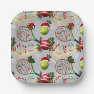 Assiettes En Carton Tennis Noël Festive Racquets et Ball