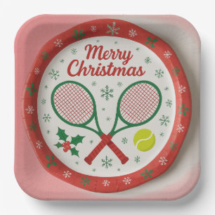 Assiettes En Carton Tennis Noël Festive Racquets et Ball
