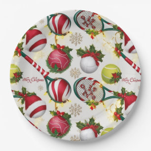 Assiettes En Carton Tennis Noël Festive Racquets et Ball