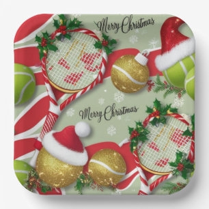 Assiettes En Carton Tennis Noël Festive Racquets et Ball