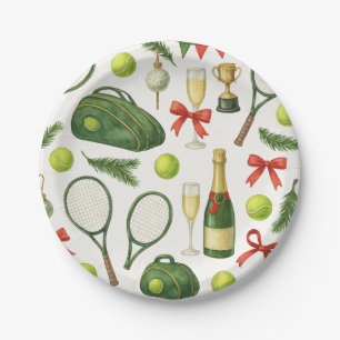 Assiettes En Carton Tennis Noël thème avec Ball et raquette