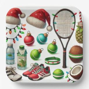 Assiettes En Carton Tennis Noël thème avec raquette et balle