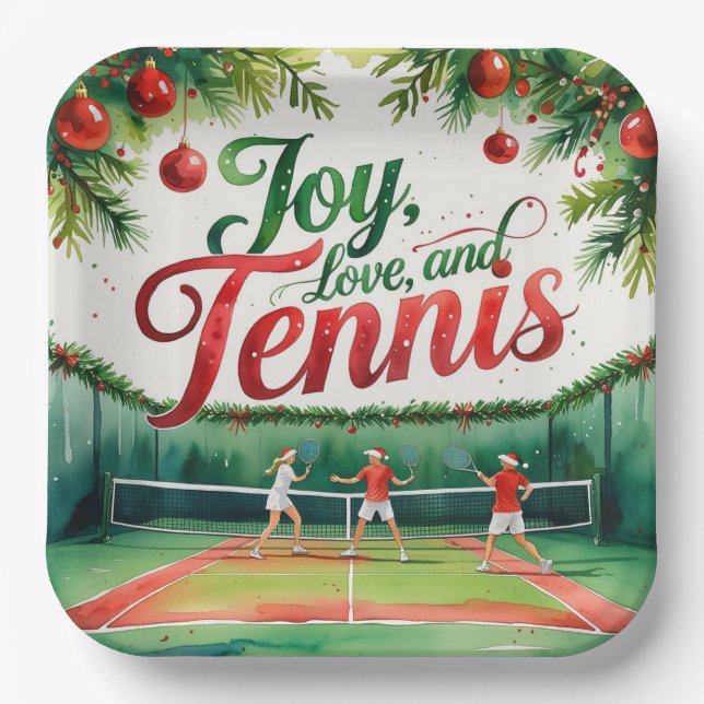 Assiettes En Carton Tennis Noël thème Joy Love Tennis Party (Recto)