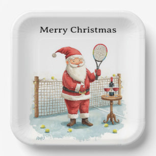 Assiettes En Carton Tennis Noël thème PÈRE NOËL jouer au tennis