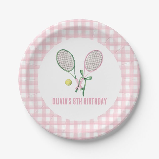Assiettes En Carton Tennis preppy plaid invitation d'anniversaire (Devant)