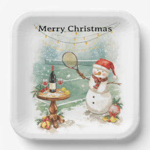 Assiettes En Carton Tennis thème Noël Snowman jouer au tennis