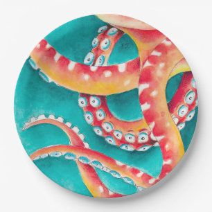 Assiettes En Carton Tentacles rouges orange