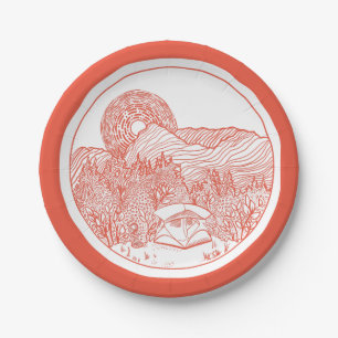 Assiettes En Carton Tente Camping Mountain Scene