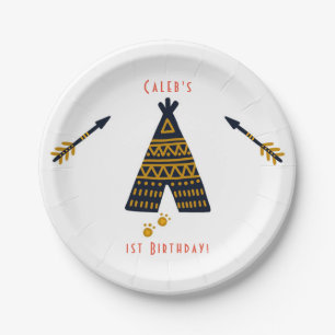 Assiettes En Carton Tente tipi bleu et or style Bohème pour anniversai