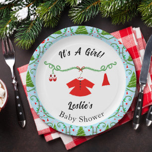 Assiettes En Carton Tenue de Père Noël pour Bébé Fille Baby Shower