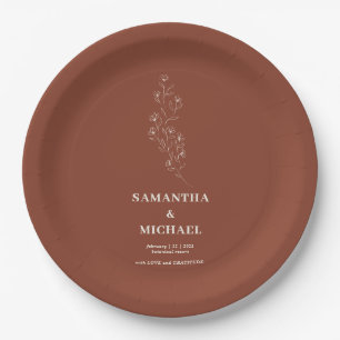 Assiettes En Carton Terracotta Fleur minuscule Mariage moderne classiq