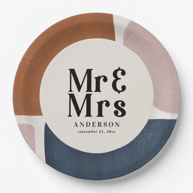 Assiettes En Carton terracotta navy painterly abstract wedding mr mrs (Devant)