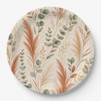 Assiettes En Carton Terracotta Pampas Grass Eucalyptus Neutral Boho