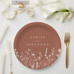 Assiettes En Carton Terracotta Rustic Floral Automne Fleur sauvage Mar