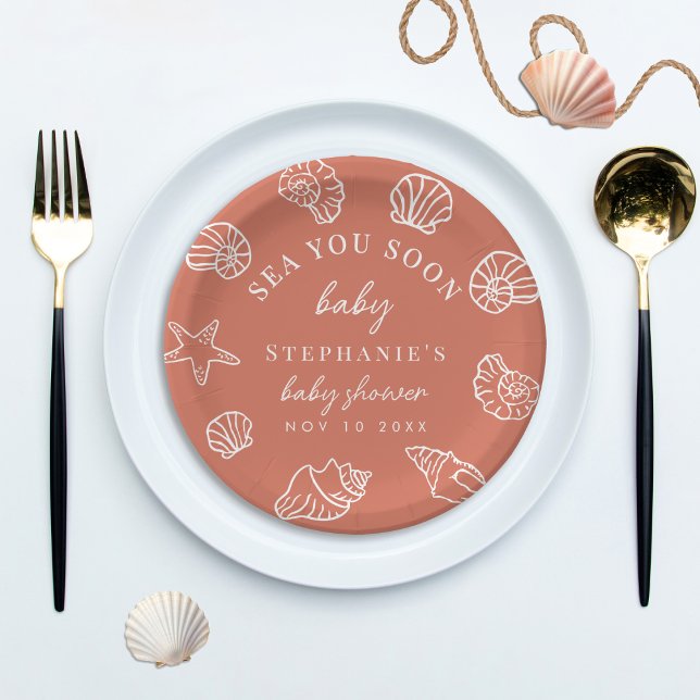 Assiettes En Carton Terracotta Sea You Soon Coastal Beach Baby Shower (Créateur téléchargé)