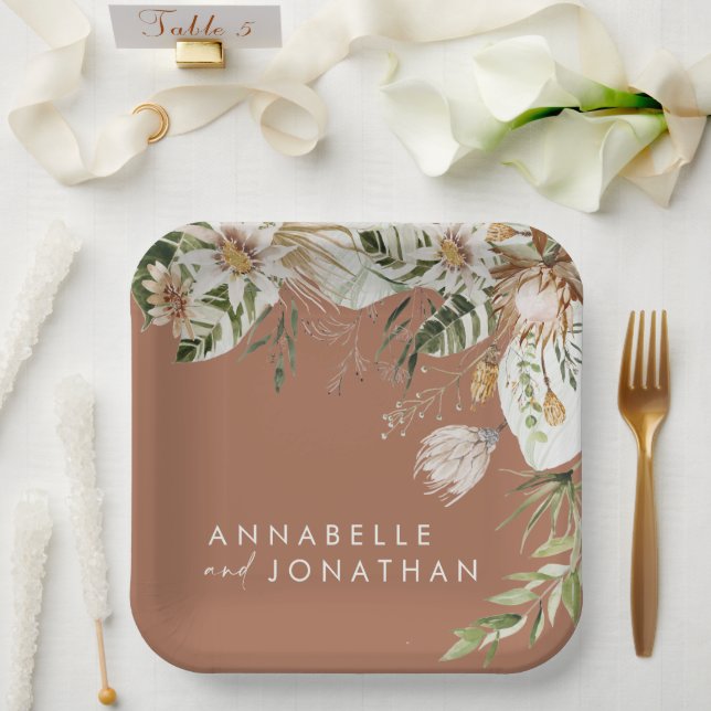 Assiettes En Carton Terracotta simple botanique moderne et élégant feu (Mariage)