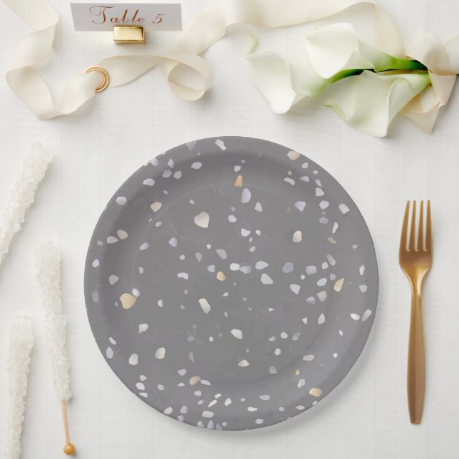 Assiettes En Carton Terrazzo gris moderne (Mariage)