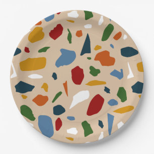Assiettes En Carton Terrazzo Motif coloré