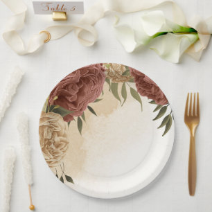 Assiettes En Carton terre cuite ton floral verdure
