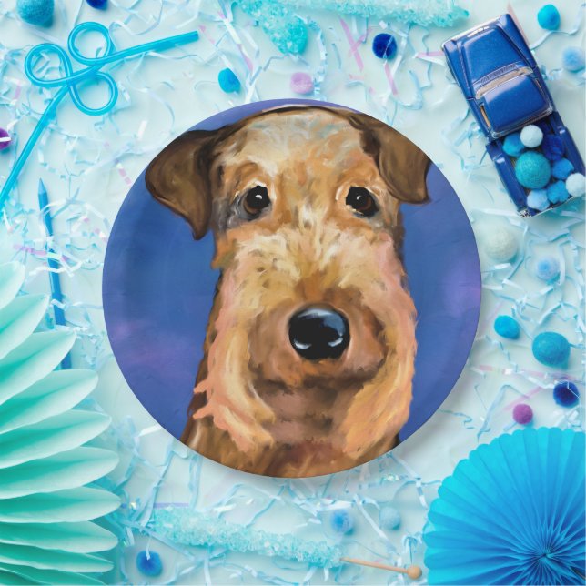 ASSIETTES EN CARTON TERRIER AIREDALE          (Fête)