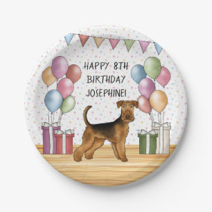 Assiettes En Carton Terrier Airedale Chien Mignon Pastel Joyeux Annive