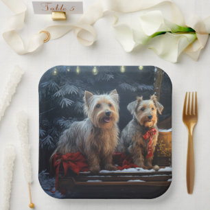 Assiettes En Carton Terrier Australien Snowy Sleigh Décor Noël 