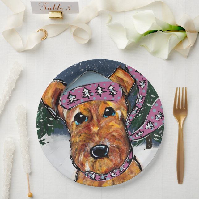 Assiettes En Carton Terriers Airedale (Mariage)